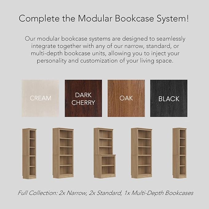 JAHRSTIM Halston Narrow Bookcase, Adjustable Storage Open Display Shelving Unit for Home and Office Space, 15.75”L x 13.78”W x 72.8”H, Oak