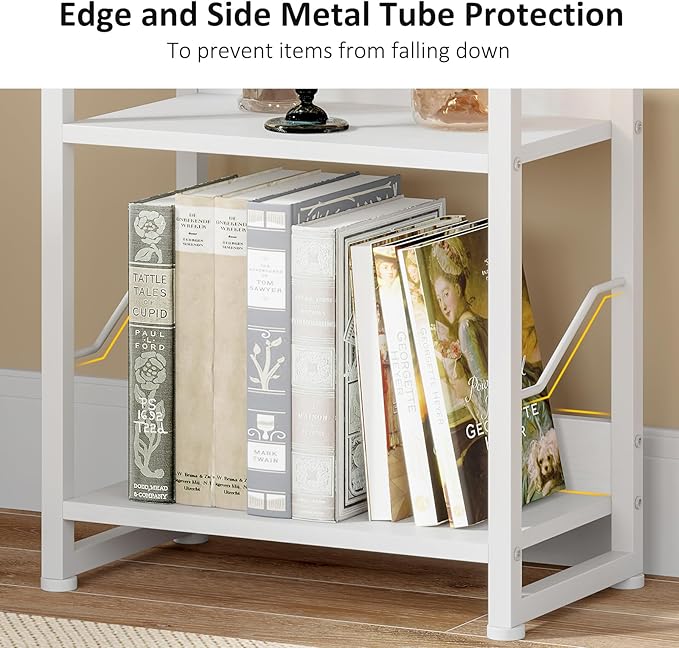 Hosfais 5 Tier Tall Bookshelf: Industrial Wood Book Shelf with Edge Protection Metal Narrow Bookshelf Bookcase Storage Organizer Display Rack for Living Room Home Office (White)