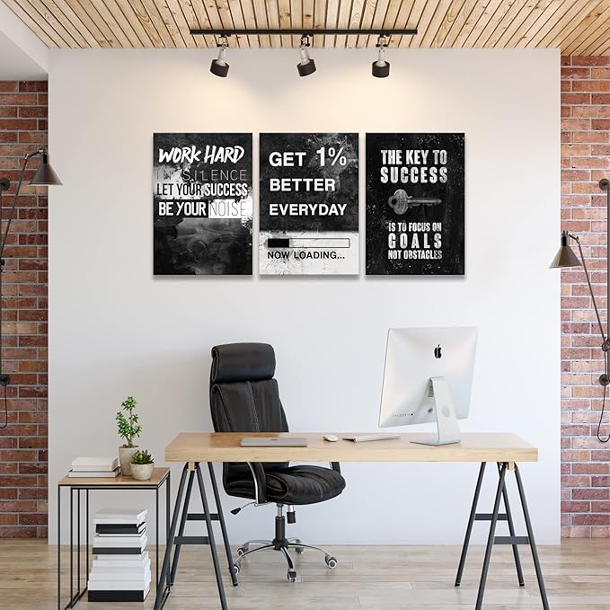 KAWAHONE Motivational Success Canvas Wall Art for Home Office Workplace, Perseverance Leader Canvas Quotes Motivate Success Positive Poster Framed Ready to Hang