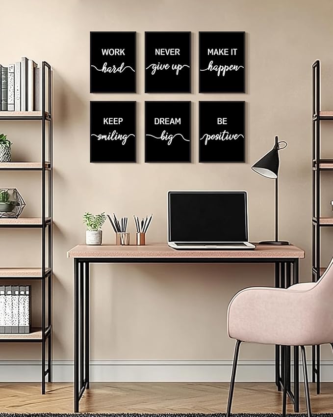 KUVIOKE Inspirational Office Wall Decor Motivational Quotes Framed Wall Art Encouraging Positive Affirmations Sayings for Kids Classroom Bedroom Ready to Hang Set of 6, 11x14in (Black Framed)