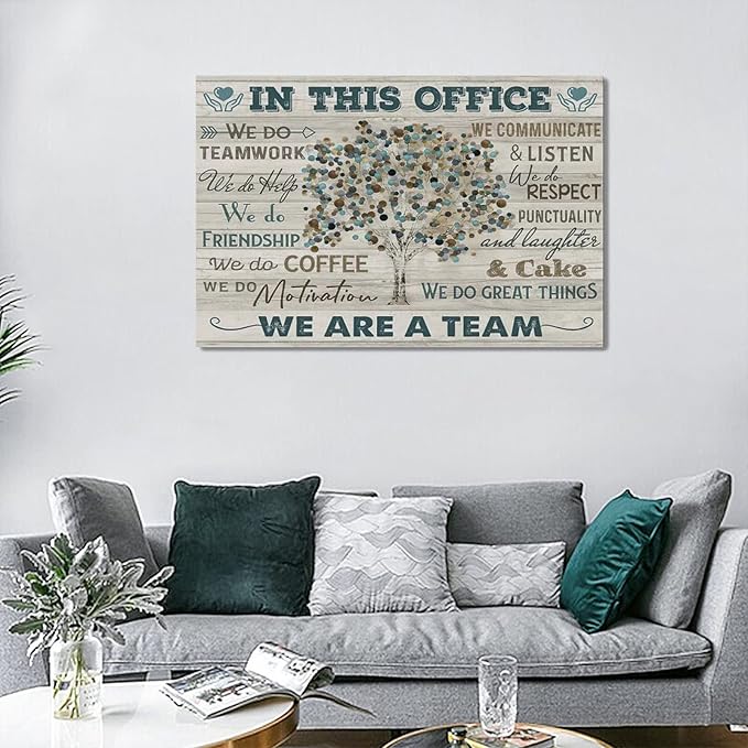yerretin In this Office Wall Art Motivational Quotes Pictures Wall Decor for Office Inspirational We Are A Team Canvas Painting Room Decorations Artwork Framed Ready to Hang, 24"x16"