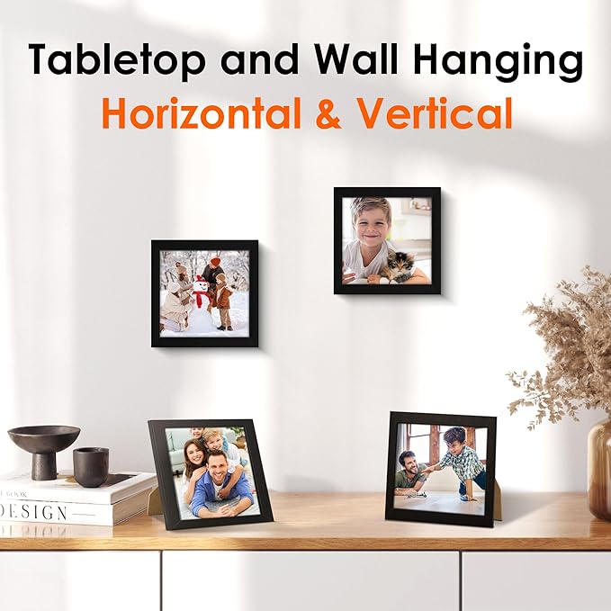 FIXSMITH 5x5 Picture Frame Set of 2, 5x5 Photo Frames with HD Plexiglass for Wall Hanging or Tabletop Display, Black