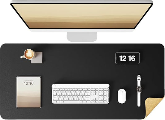 YSAGi Double-Sided Desk Pad, 35.4"x17"Leather Desk Mat, Eco Cork Desk Pad Protector,Large Mouse Pad,Waterproof Desk Blotter for Office/Home(Black)