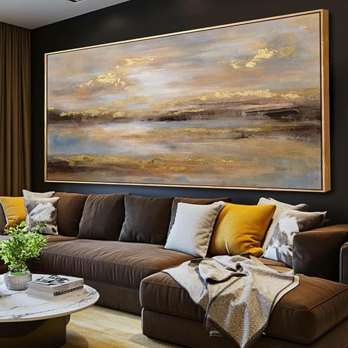 Large Framed Artwork for Living Room Abstract Bedroom Wall Art Gold Abstract Wall Decor Office Home Decor 29"x 58" Canvas Painting Wall Hanging