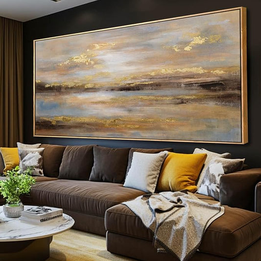 Large Framed Artwork for Living Room Abstract Bedroom Wall Art Gold Abstract Wall Decor Office Home Decor 29"x 58" Canvas Painting Wall Hanging