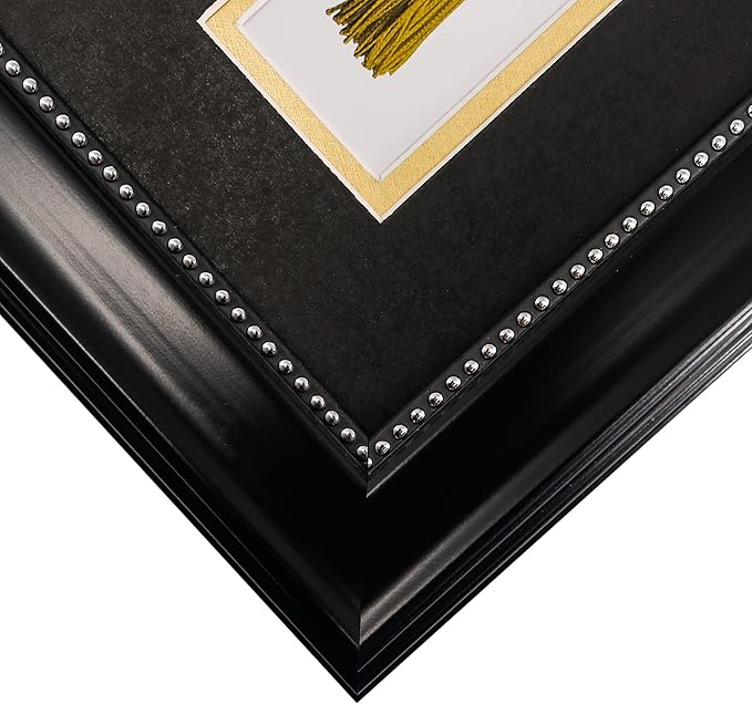 GraduationMall 14x20 Double Diploma Frame, Display 8.5x11 Certificate with Black over Gold Mat,Tempered Glass,Black with Silver Beads