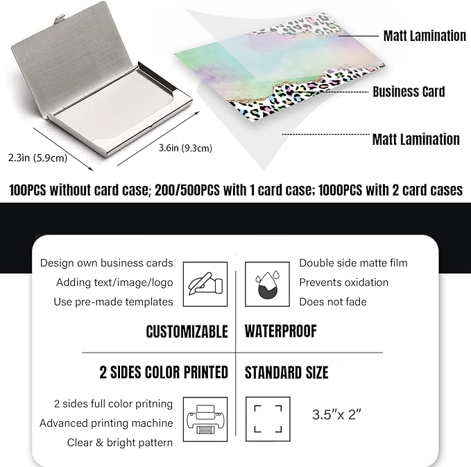Business Cards Customize with Leopard Templates, Custom Business Cards Personalized with Your Logo, 3.5"X 2" 300gsm Matte Paper for Small Business