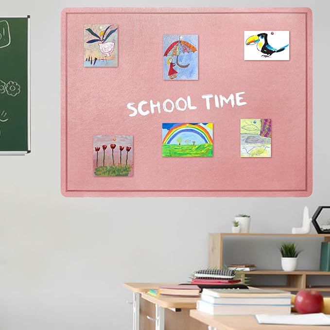 Large Bulletin Board - 48 X 36 inches Decorative Felt Pin Board - 4' x 3' Cork Board Alternative for Wall - Foldable Photo Board Self-Adhesive Vision Board Prayer Board with 30 Pushpins - Pink