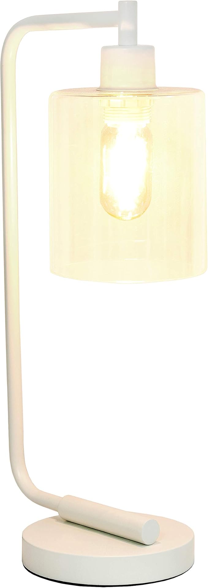 Simple Designs LD1036-WHT Bronson Antique Style Industrial Iron Lantern Desk Bedside Glass Shade Table Lamp, White
