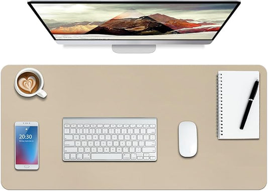 Boutilon Leather Desk Pad Protector,Non-Slip Mouse Pad,Laptop Desk Pad,Office Mouse Mat,Waterproof Leather Desk Blotter,Desk Writing Pad for Office and Home (XXL-Beige,47.2"x 17")