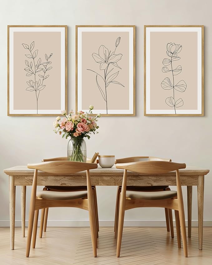 Drsoum Flower Wall Art Vintage Floral Minimalist Wall Hanging Decor Bohemain Botanical Prints Artwork for Bedroom Living Room Hallway 24x36in Natural Framed