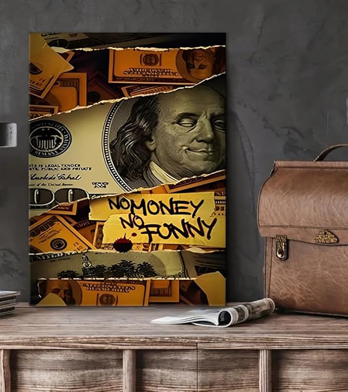 Money Wall Art No Money No Funny Motivational Posters Inspirational Entrepreneur Quotes Canvas Print Artwork Wall Decor Suitable for Office Living Room Decor Ready to Hang 12X16inch