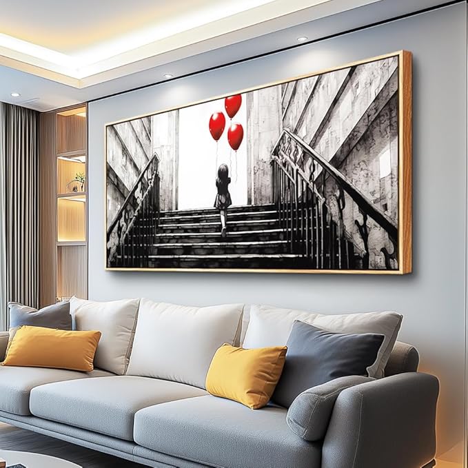 MHARTK66 Wood Framed Canvas Wall Art For Bedroom Wall Decor For Living Room Office Decoration Banksy Black And White Abstract Wall Painting Kid Graffiti Street Pictures Artwork Girl's Room Home Decor