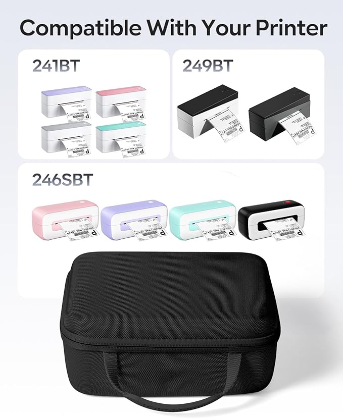 Phomemo Label Printer Hard Case- Compatible 241BT for Rollo for Nelko for Omezizy Bluetooth Shipping Label Printer,Storage Bag for Label Holder and Thermal Paper, Black (Case Only)