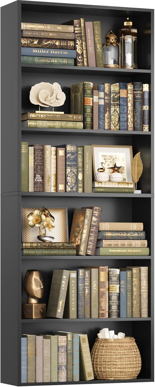 FOTOSOK 6-Tier Open Bookcase and Bookshelf, Freestanding Display Storage Shelves Tall Bookcase for Bedroom, Living Room and Office, Black