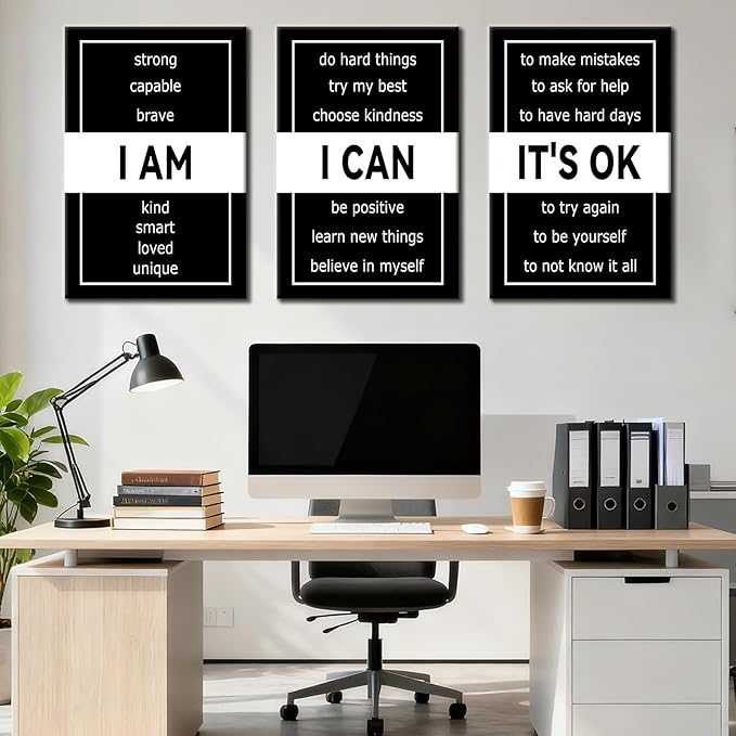 DINGFUN 3 Pieces Motivational Poster Wall Decor Picture Positive Quotes Inspirational Office Canvas Wall Art Painting Print Modern Inspiring Artwork for Home Living Room Ready to Hang [48''W x 24''H]
