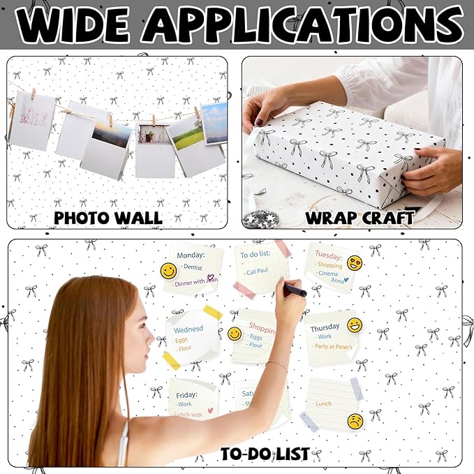 Black Bow Bulletin Board Roll Reusable Waterproof Erasable Black Bow and Book Non-Woven Fabric Bulletin Board Roll Bows Poster for Teacher Classroom Decors Wrap Crafts 15.75" x 40ft