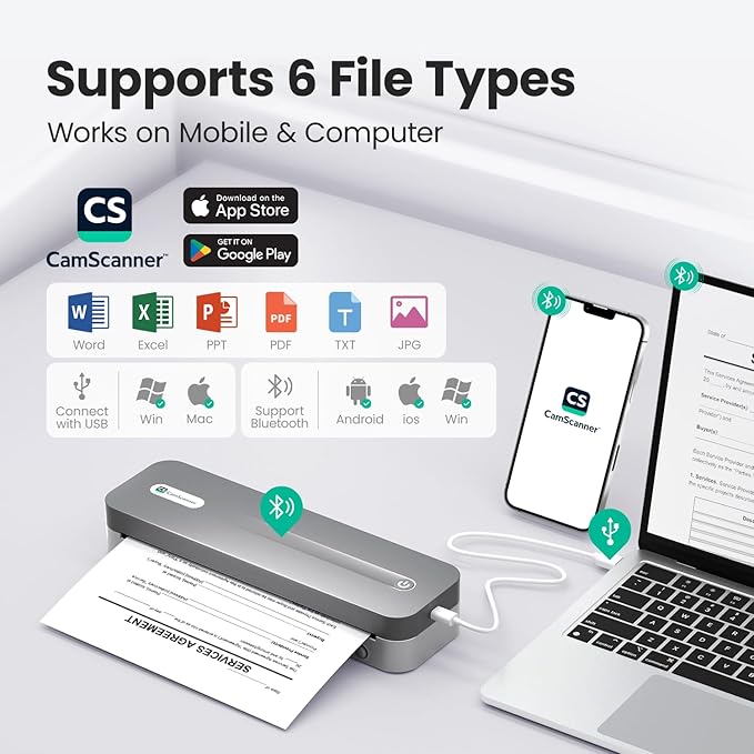 P1 Pro Ink-Free Thermal Printer, Portable US Letter Size Bluetooth Printer with 1 Roll Paper, for iPhone Android Computer, Home Office Use