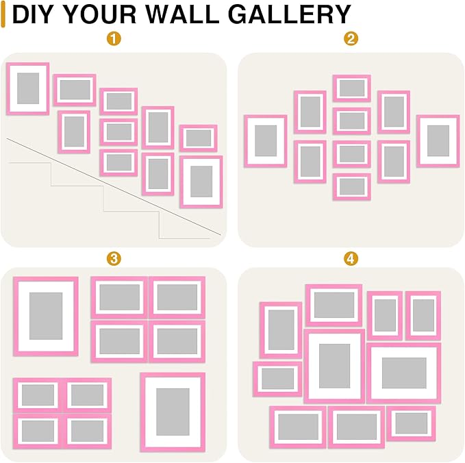 decorUhome Picture Frames Collage Wall Decor for Photo Gallery Display, Assorted Picture Frames set of 10 Including Two 8x10 / Four 5x7 / Four 4x6 for Family Wall Decor, Pink, 10 Pack