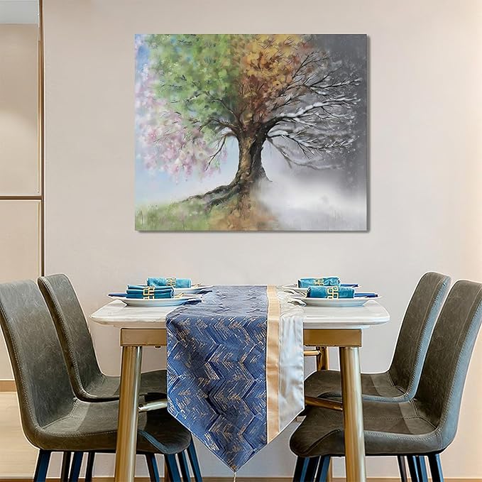 Tree of Life Wall Art Four Season Trees Pictures Decor Rustic Nature Canvas Country Painting Modern Artwork Home Decorations for Bathroom Living Room Bedroom Office Framed 24"x20"