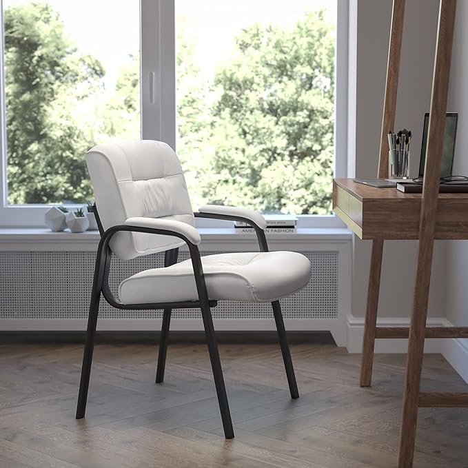 Flash Furniture Haeger White LeatherSoft Executive Side Reception Chair with Black Metal Frame