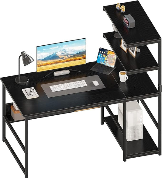 ALISENED 47 Inch Computer Desk with 4-Tier Storage Shelves, Modern Large Office Desk Computer Table Studying Writing Desk Workstation with Bookshelf and Tower Shelf for Home Office