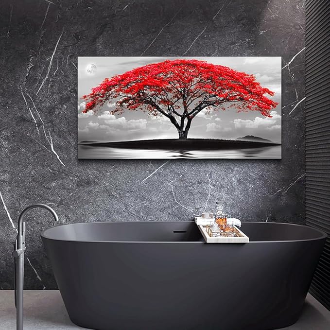 Wapluam Large Canvas Prints Wall Art For Living Room Bedroom Wall Decor Red Tree Landscape Painting Black And White Pictures To Hang Modern Home Decorations For Office Stretched And Framed Artworks