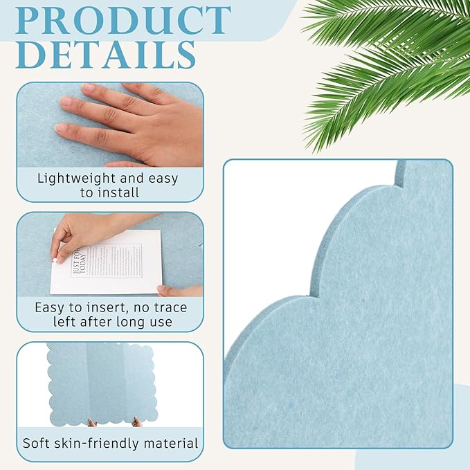 Scalloped Felt Bulletin Board 48 x 36 Inches Foldable Light Blue Pin Cork Board Alternative for Wall, 4' x 3' Trifold Picture Vision Self Adhesive Bulletin Decorative