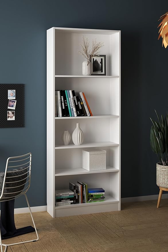 Tvilum Element Wide 5 Shelf Bookcase, Tall, White