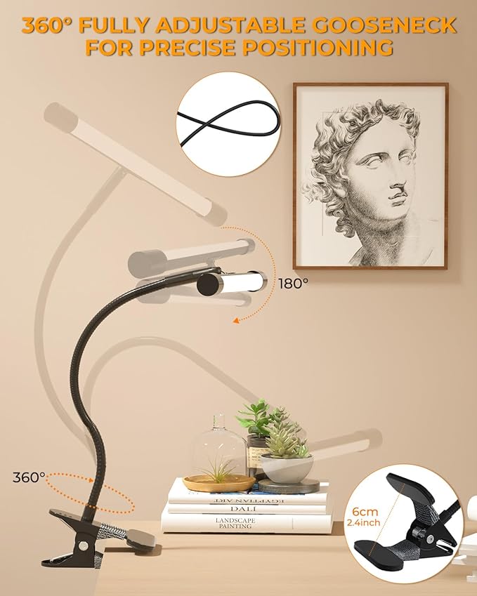 Clip-On Easel Lights for Painting,7W Artist Lamp,3 Color Modes,10 Brightness Levels,Flexible Gooseneck Clip Light for Easel,Desk,Piano,Monitor,USB Powered & No Battery(Adapter Not Included)