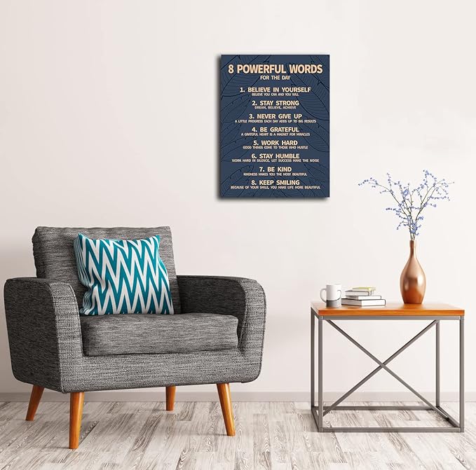 8 Rules Of Life Canvas Decoration Painting, Suitable For Office, School, Library,Home (29x38cm) Framed (Blue-8)