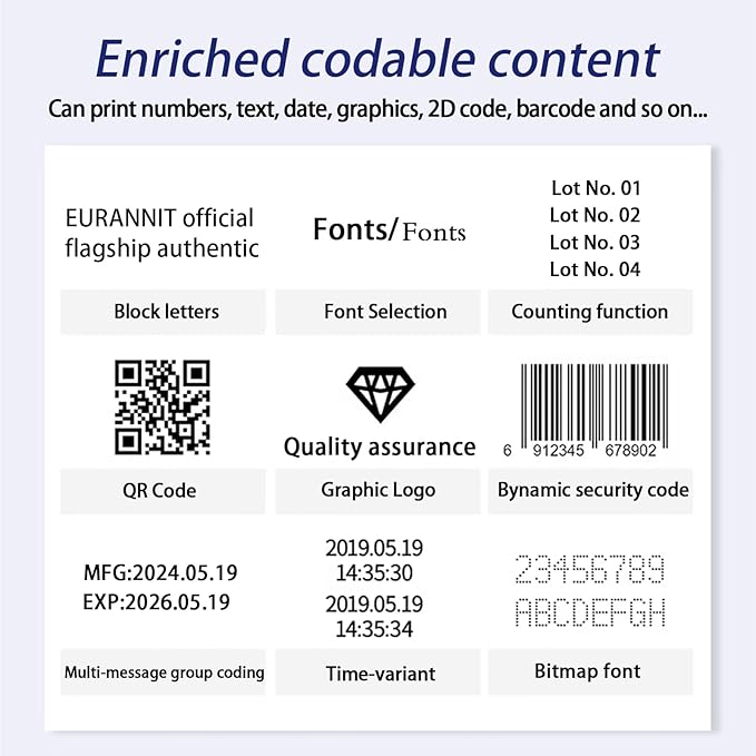 Automatic Inkjet Coding Machine for Production Line, 260E TIJ Inkjet Printer with 7” Touchable Screen for Date/Batch/QRCode/Barcode/Logo etc (1 Nozzle / 1 in)