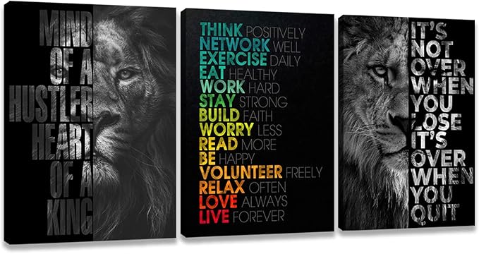 Motivational Black Wall Art Decor Inspirational Posters Prints Canvas Picture Posters Artwork for Living Room Bedroom Home Office Decor 16inch x24inch x3pcs