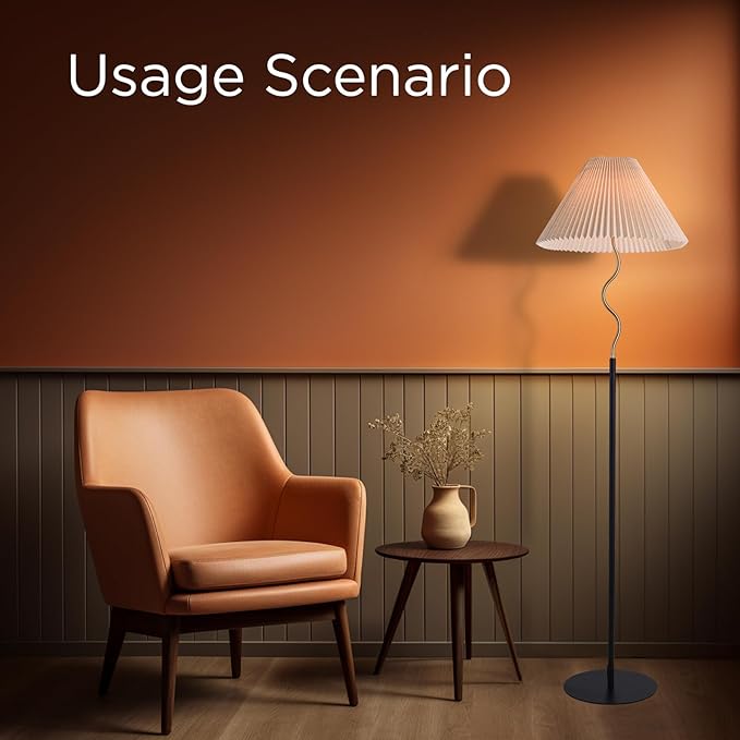 KUNJOULAM Modern Pleated Floor Lamp, Black Pole Floor Lamps, Simple Design Tall Lamp with Adjustable Beige Lampshade, Standing Lamp for Living Room, Bedroom, Office, Home (Without Bulb)