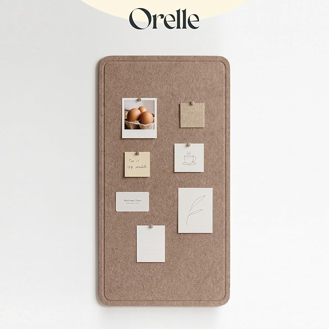 Orelle Felt Bulletin Board | 35 x 18” | Foldable Peel and Stick Felt Board for Wall | Alternative Cork Board for Office, Message Board, Kids Art Display | Mocha