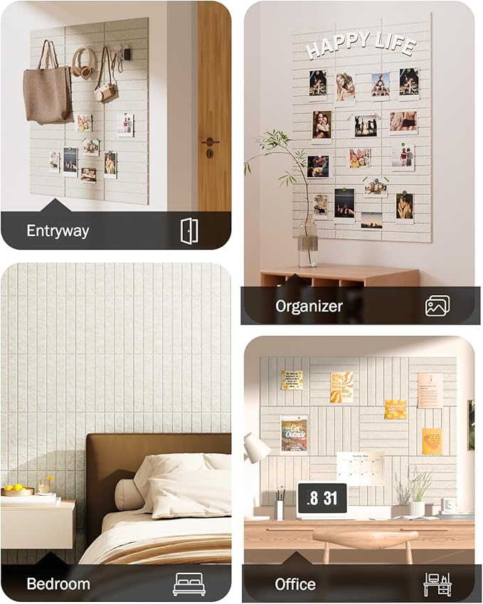 Large Cork Board, 48" X 36" Bulletin Board, 12 Pack Felt Pin Boards Cork Boards for Walls Office Home Decor, Classroom with 60 Safe Removable Adhesive Tabs Beige