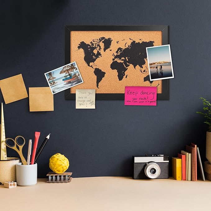 Cork Board Map of World, 14" X 11" Bulletin Boards for Walls with 10 Pins, Travel Tracker Map for Office, School and Home (WD-MAP-2636)