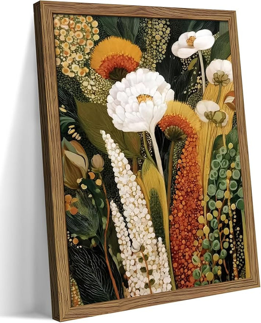 Framed Vintage Botanical Floral Wall Art, Colorful Abstract Flowers Wall Decor Painting, Retro Wildflower Artwork Poster Print Picture for Living Room Bedroom 12x16 Inch