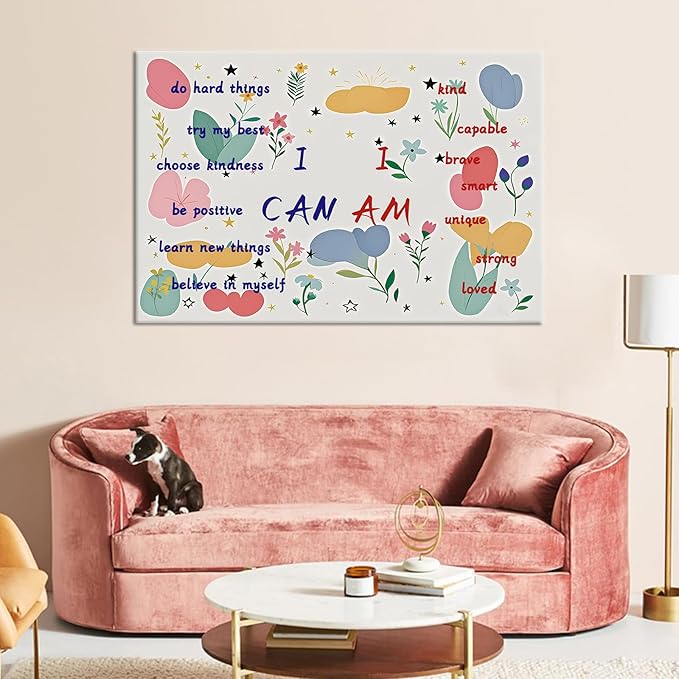 Inspirational Poster Painting Artwork for Home Motivational Wall Decor Quotes Printed on Canvas Positive Theme for Living Room Workplace School Wall Decoration Stretched and Framed [24''Wx36''H]