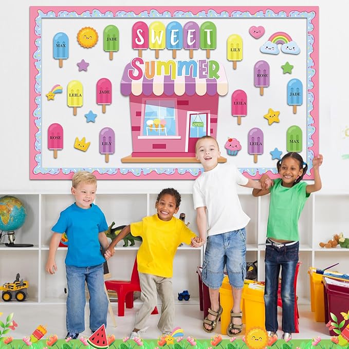 Pajean Summer Bulletin Board Set Summer Classroom Decoration Paper Cutout for Back to School Class Window Wall Home Party Decor(Ice Pop)