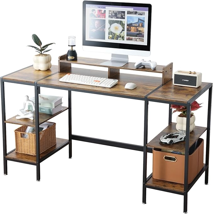 55-inch Computer Desk with Storage Shelf - Vintage Ideal Gaming Desk for Bedrooms, Small Spaces, and Home Offices Modern Writing Desk for PCs.