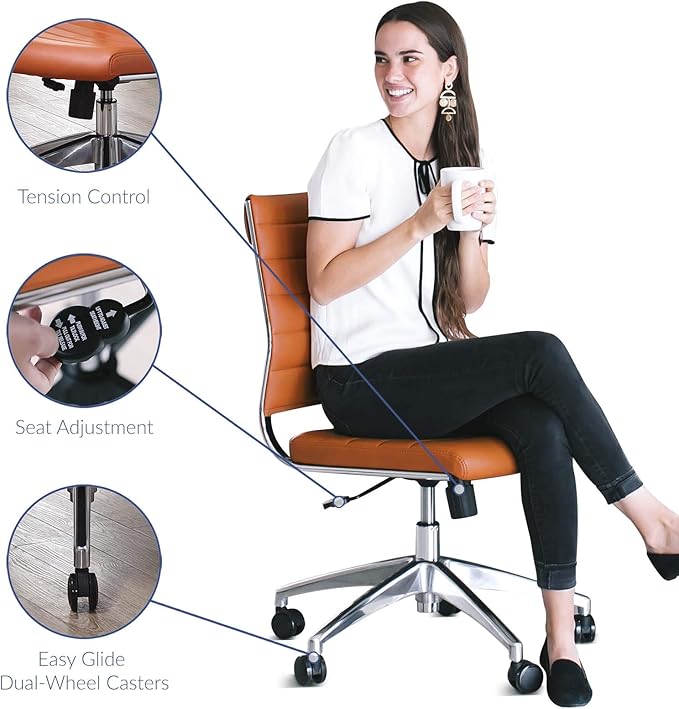 Modway EEI-1525-ORA Jive Ribbed Armless Mid Back Swivel Conference Chair In Orange