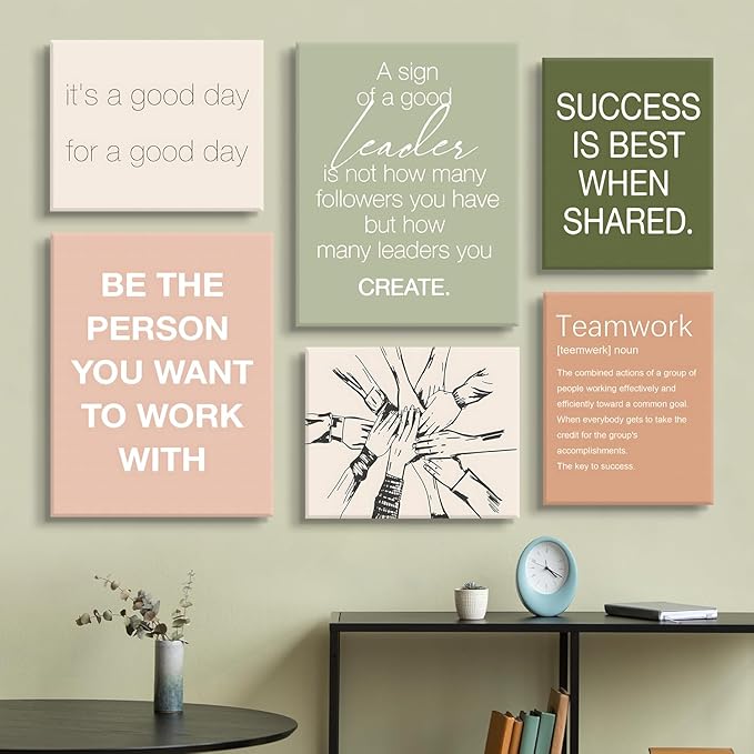 6 pcs Office Inspirational Wall Art,Teamwork Motivational Wall Decor Large Positive Quotes Decoration Sign Canvas Prints for Office,Workplace Canvas Wall Art(12x16 in)x2 pcs (8x10 in)x4 pcs Canvas