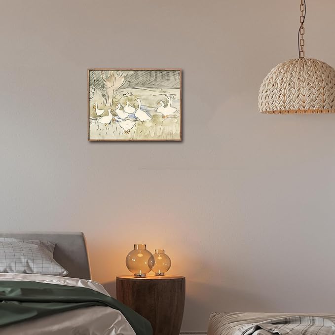 Kizbok Vintage Duck Wall Art Print - Neutral Rustic Watercolor Geese Canvas Oil Painting, Antique Animal Poster for Nursery Wall Decor, Kids Bedroom & Bathroom Decor (8" x 10" - UNFRAMED)