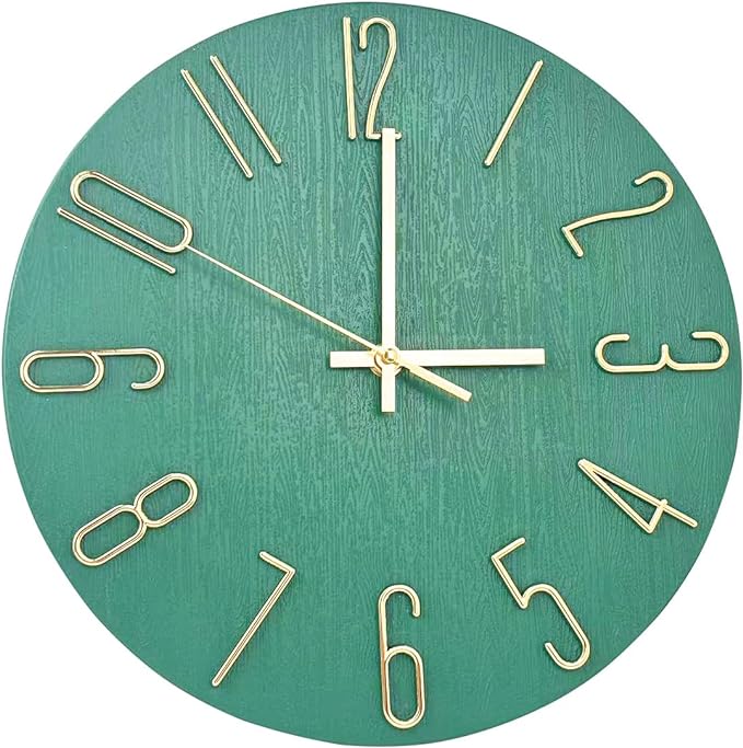 Wall Clock, Silent Clock, Wall Clocks Battery Operated， 12 inch Modern Wall Clock, Suitable for Offices, Living Rooms, Kitchens, Homes, Schools (Grass Green Without Second Hand)