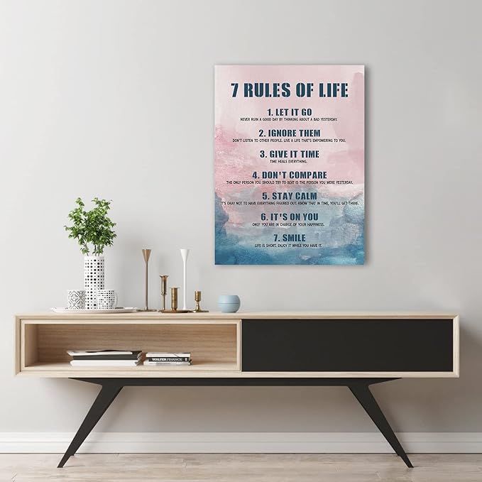 7 Rules Of Life Canvas Decoration Painting, Inspirational Motto Canvas Wall Art,Home，Workplace ，Bedroom decoration ,Tabletop/Hanging (29x38cm)Framed