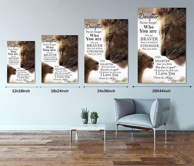 Large Size 1 Big Panel Father's Love Themed Wall Art for Home Wall To My Daughter Poster Lion Father and Daughter Artwork Inspiring Artwork Gift Choice for Kids Framed Ready to Hang-28 inch x 44 inch