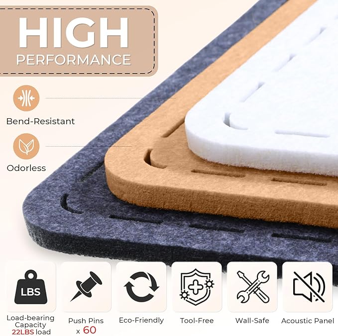 3 Pack Large Felt Bulletin Boards 24"/16"/7"x 16" Foldable Picture Vision Board for Office Wall Frameless Cork Board with 60 Push Pin for Home, Kitchen, Wall Pin Boards(Brown)