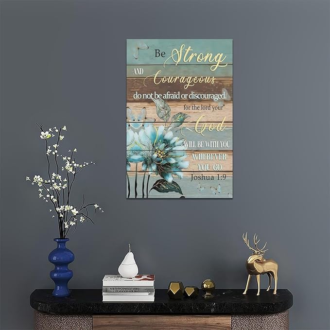 yerretin Christian Wall Art Bible Verse Floral Pictures Wall Decor Religious Scripture Teal Flower Canvas Painting Home Decoration Artwork for Bathroom Bedroom Living Room Office Framed 16"x24"