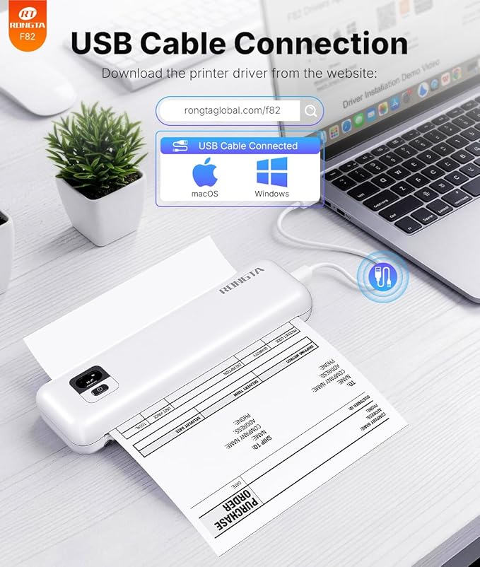 Rongta Portable Printer Wireless for Travel, Thermal Inkless Printers for 8.5"*11" US Letter, Compatible with Android iOS Smartphone, Mac Windows Laptop for Office, Home, Travel (White)